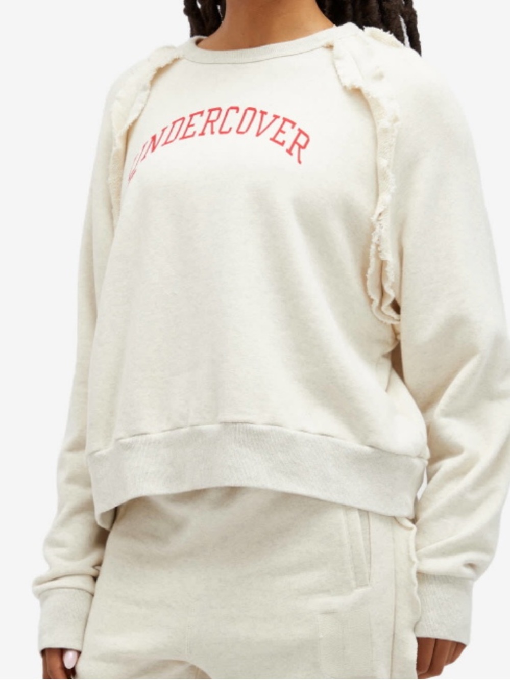 UNDERCOVER Sweatshirt Women M Beige Crew Neck Ruffle Raglan Logo Pullover Japan